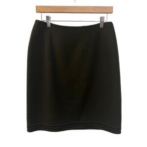 Linda Allard Ellen Tracy Olive Green with Black Trim Wool Pencil Skirt
